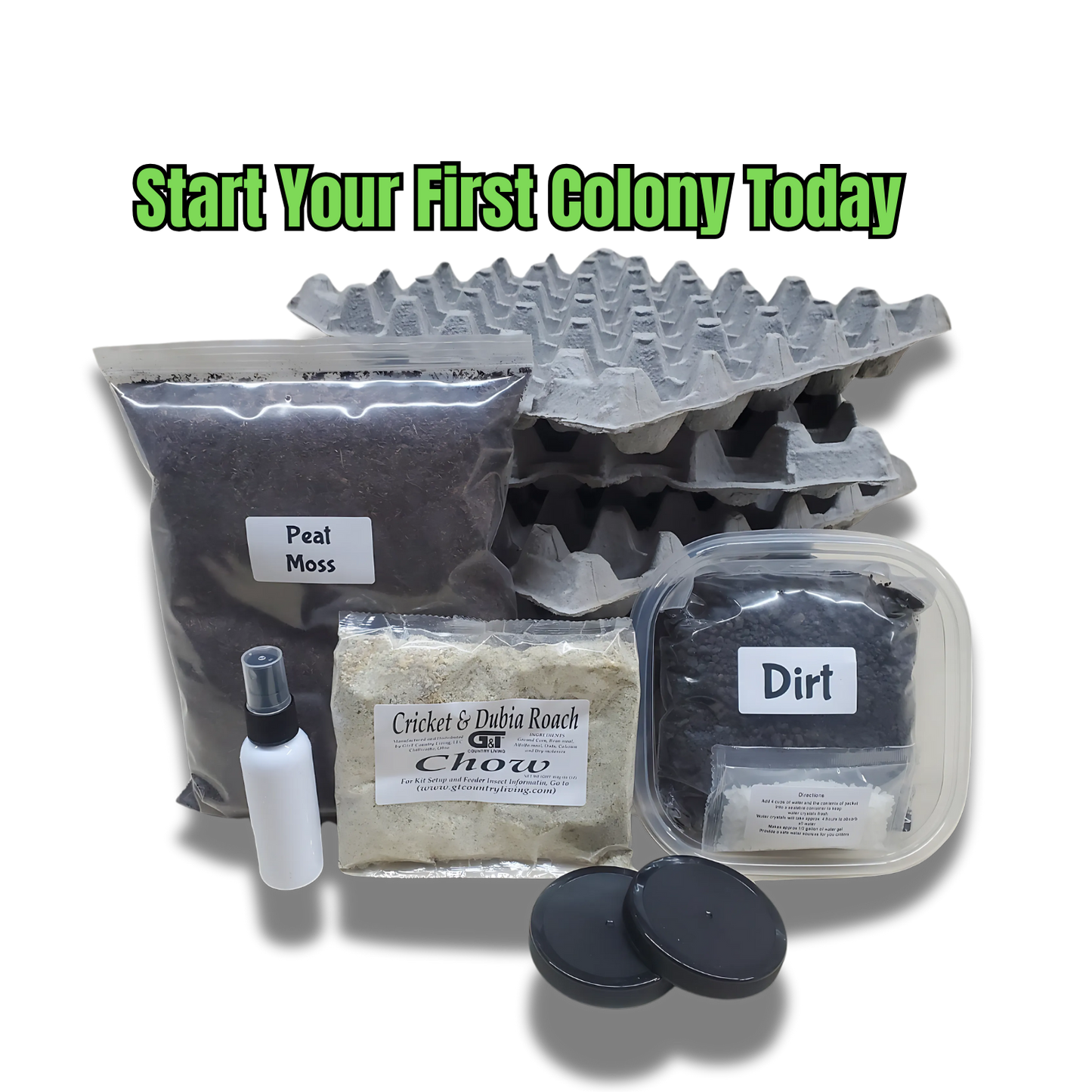 βGT Country Living Cricket Breeding Kit with egg flats, chow, and water gel supplies.β