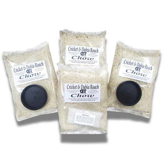 “GT Country Living 4 lb cricket and dubia roach chow – premium food for feeder insect colonies.”