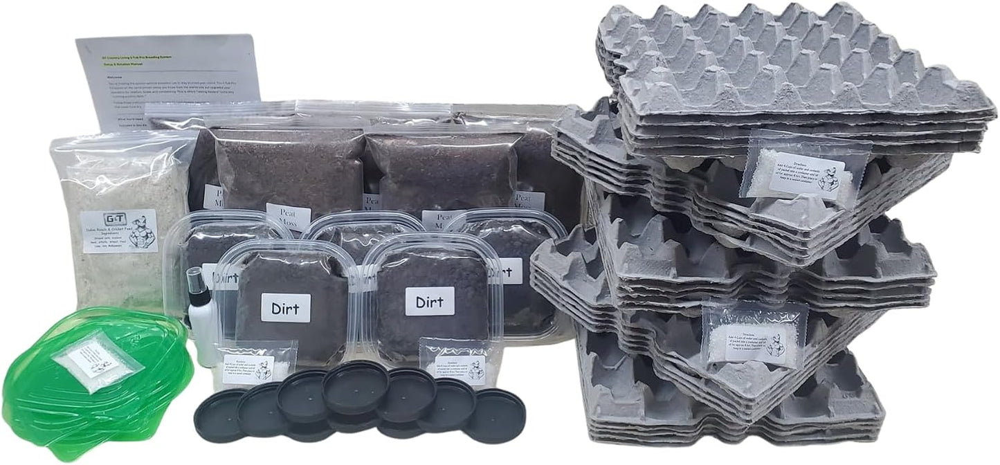 Cricket Breeding Kit for Continuous Feeder Production – G&T Country Living 5-Tub Pro System with Egg Flats, Premium Feed, Hydration Crystals, Peat Moss & Care Manual for Raising Healthy Live Crickets at Home